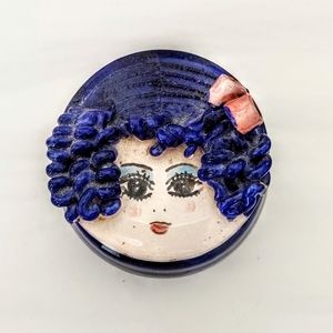 Vintage Ceramic Round Covered Jar with Face